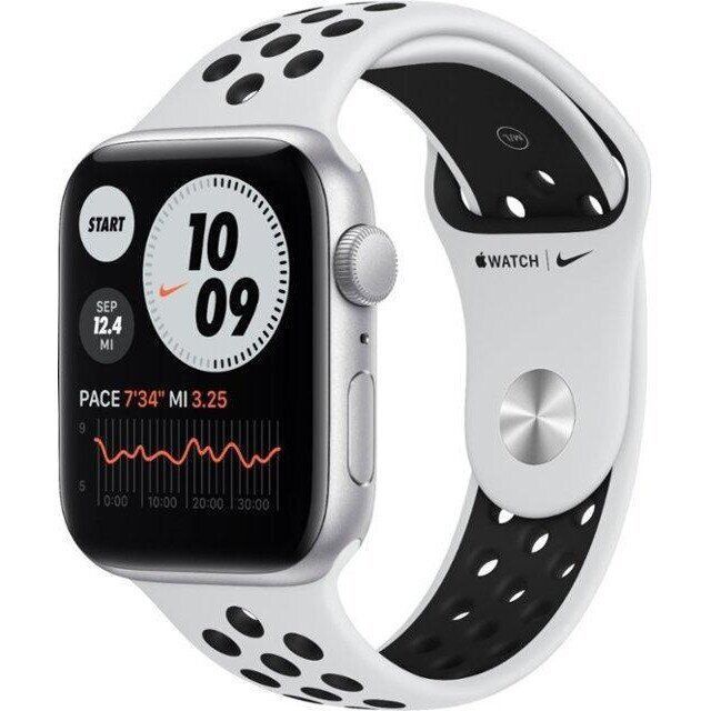 USED Apple Watch Nike SE GPS 44mm Silver Aluminum Case w. Pure Platinum/Black Nike Sport B. (MYYH2)