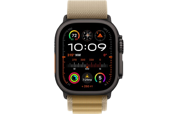 Watch Ultra 2 GPS + Cellular 49mm Black Titan. Case w. Tan Alpine Loop - Small (MYTF3+MYQ03)