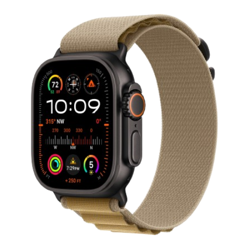Watch Ultra 2 GPS + Cellular 49mm Black Titan. Case w. Tan Alpine Loop - Medium (MYTF3+MYQ13)