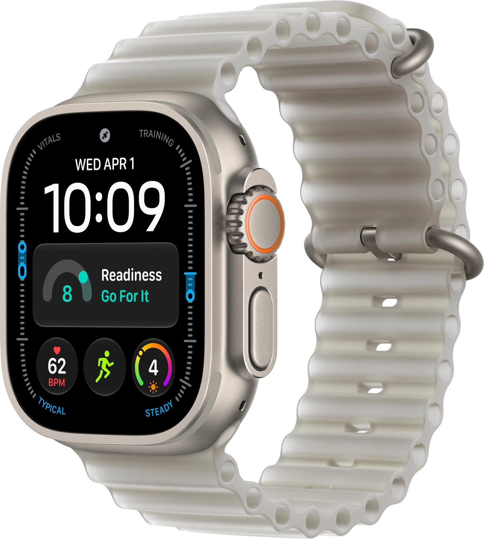 Apple Watch Ultra 4 Natural Titanium Case with Translucent Gray Ocean Band (MJAD4)
