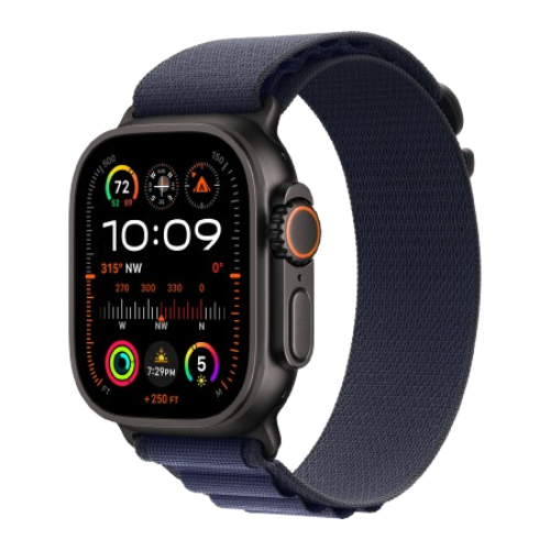 Watch Ultra 2 GPS + Cellular 49mm Black Titan. Case w. Navy Alpine Loop - Large (MYTF3+MYPY3)