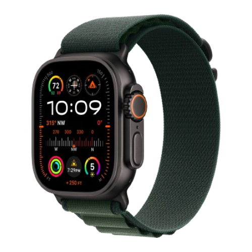 Watch Ultra 2 GPS + Cellular 49mm Black Titan. Case w. Dark Green Alpine Loop - Small (MX4Q3)
