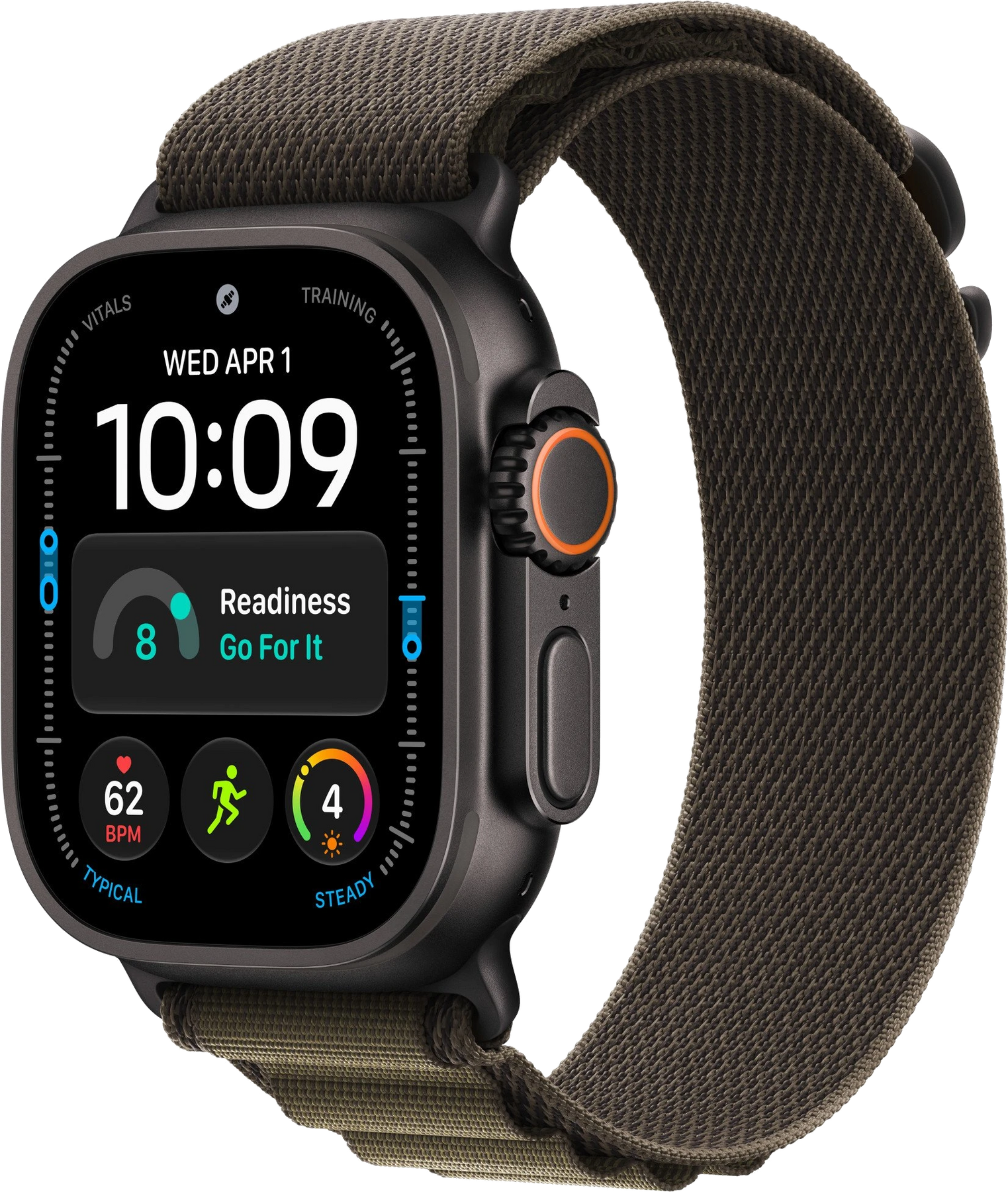 Apple Watch Ultra 4 Black Titanium Case with Dark Olive Alpine Loop - Small (MKDW4)