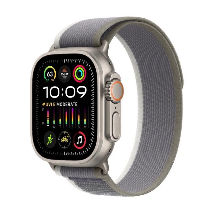 Watch Ultra 2 GPS + Cellular 49mm Titanium Case with Green/Gray Trail Loop - M/L (MRF43)