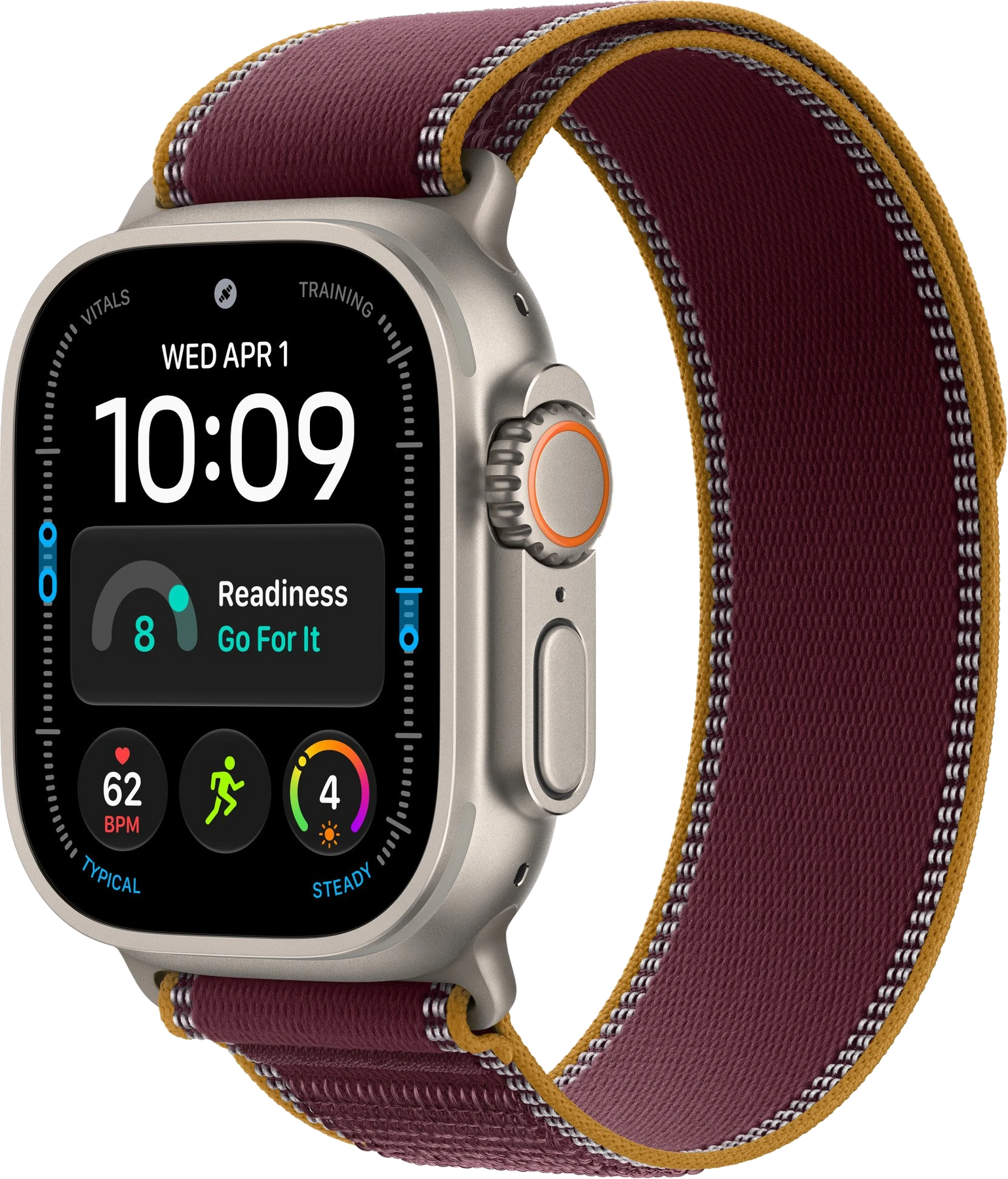Apple Watch Ultra 4 Natural Titanium Case with Burgundy Trail Loop - M/L (MK8H4)