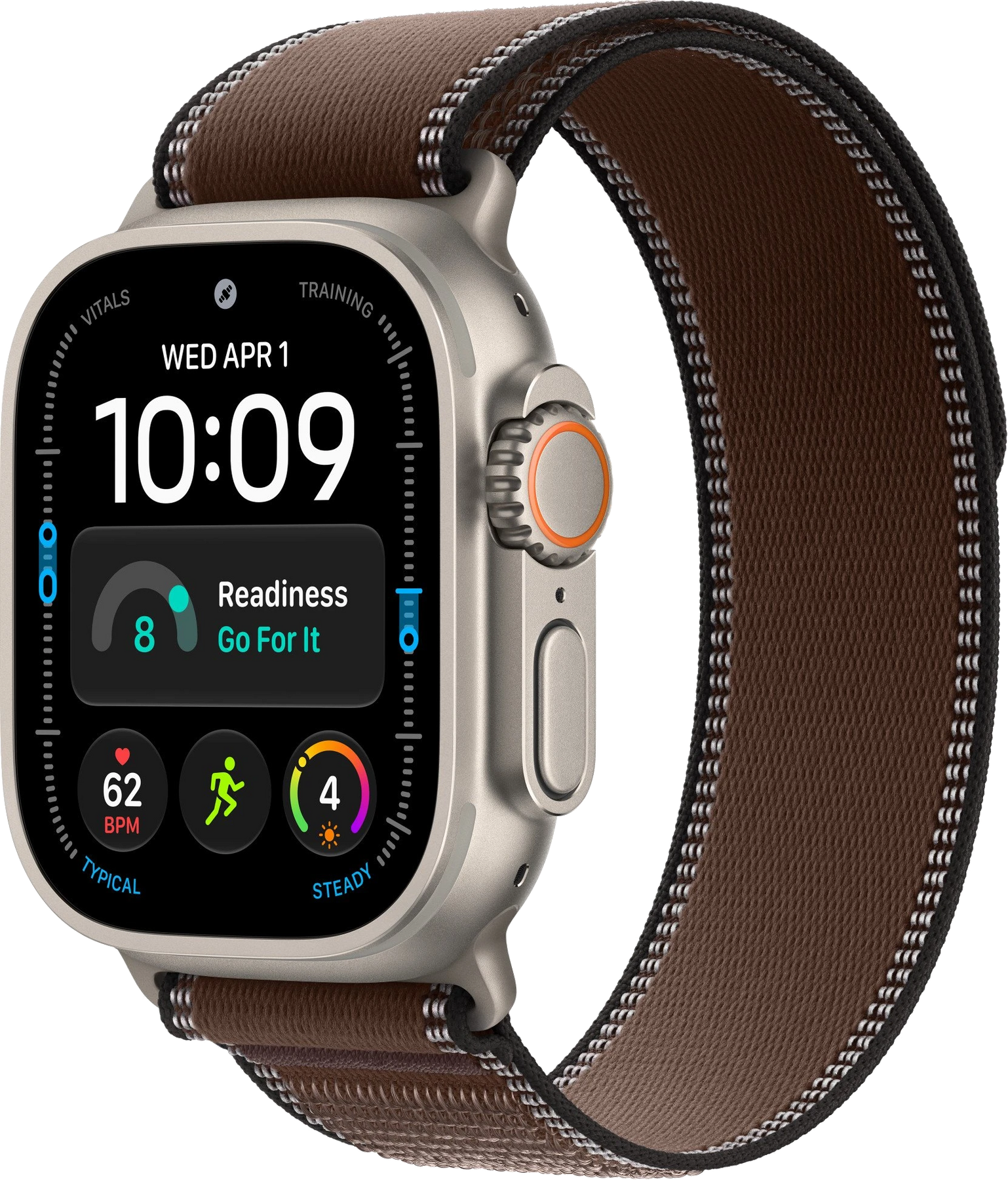 Apple Watch Ultra 4 Natural Titanium Case with Dark Umber Trail Loop - S/M (MK8J4)