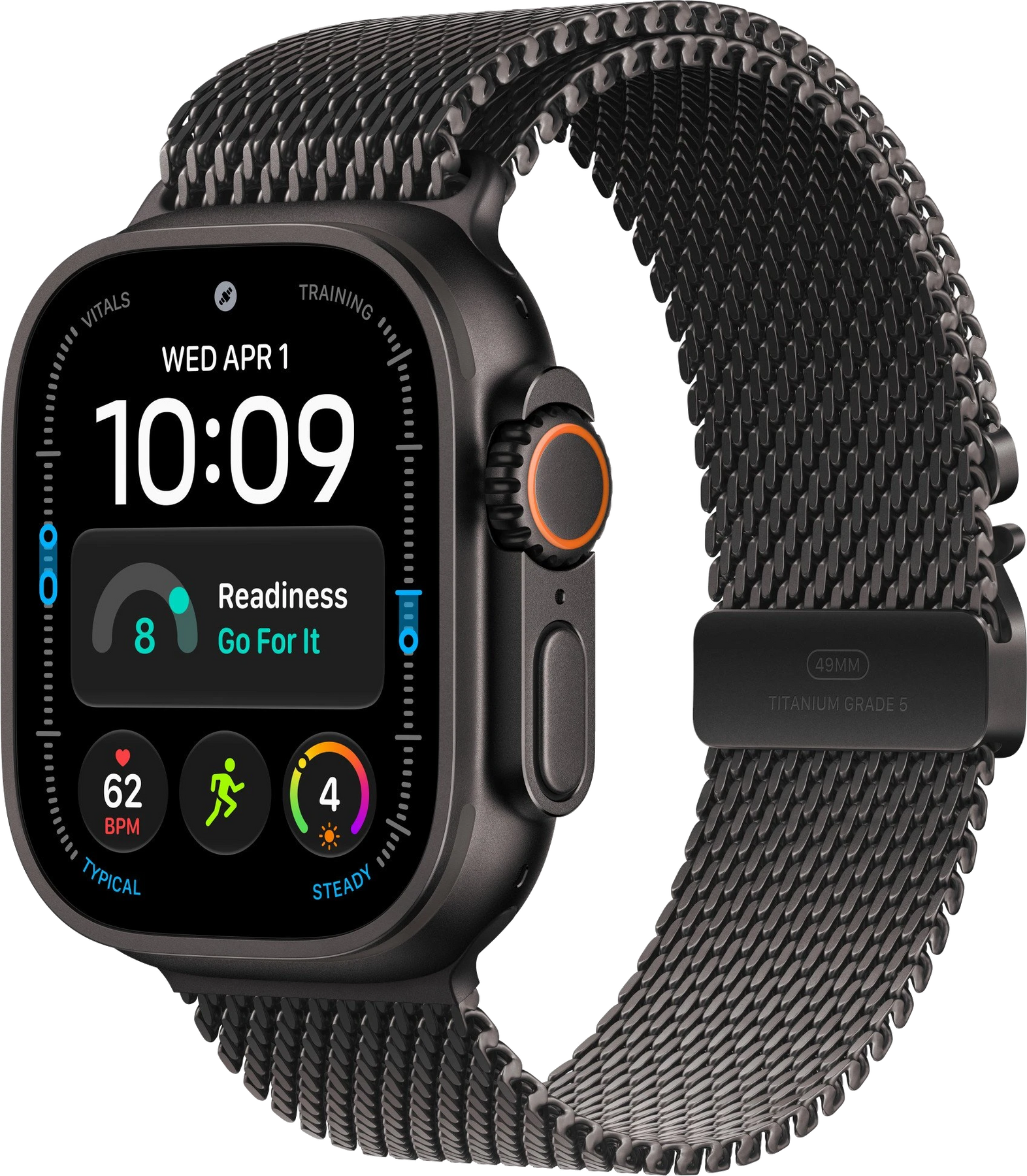 Apple Watch Ultra 4 Black Titanium Case with Black Titanium Milanese Loop - Small (MJAU4)